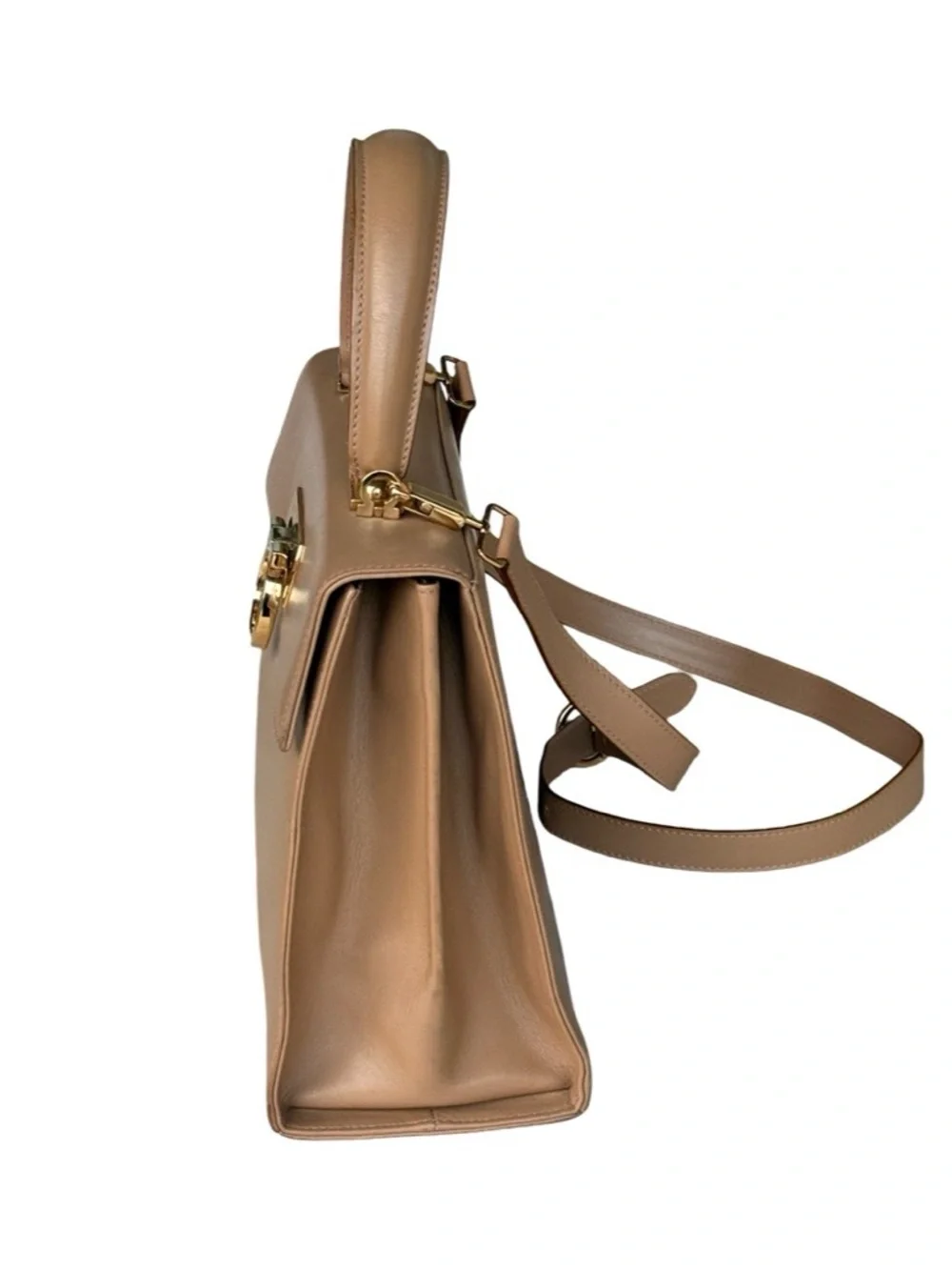 Vintage Salvatore Ferragamo Gancini Tan Leather Top Handle Shoulder Bag